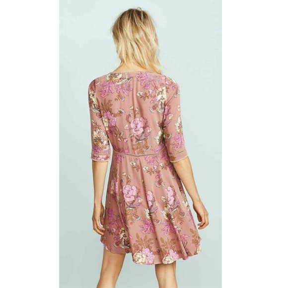 Spell & The Gypsy Rosa Pink Floral Mini Dress Size XS Half Sleeve Lightweight - Picture 2 of 10